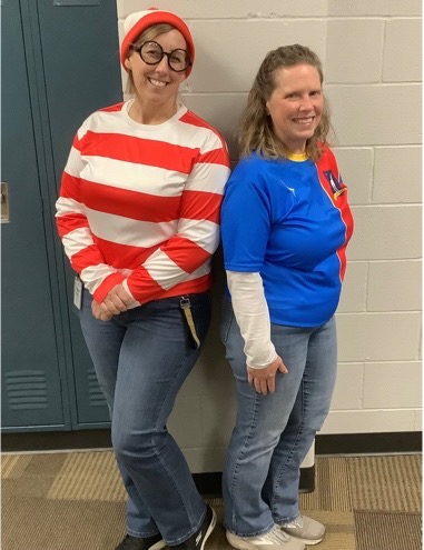Staff Spirit: Sponsors Marty Jarmula and Cynthia Leber prepare for Halloween! Jarmula and the 6th grade teachers dress as Waldo from Where’s Waldo.