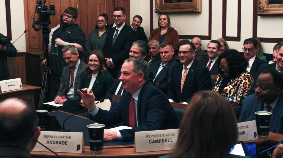 Indiana House Speaker Todd Huston discusses legislation related to the potential relocation of the Chicago Bears football team to Indiana. Law makers had just passed SB 27 while Huston went over the bill.