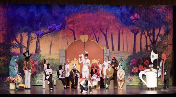 Cast of "Alice in Wonderland" at the play preview on February 20 in the auditorium. The preview was available for all students during second and sixth hour.