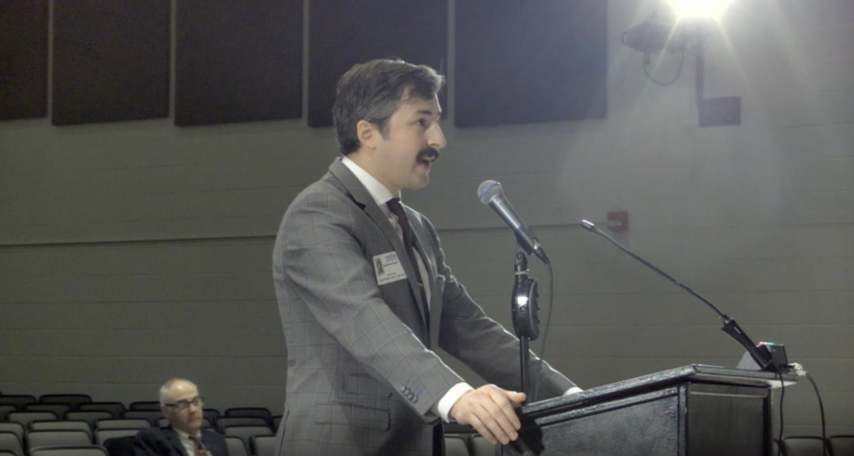 Andrew Sweet, the attorney representing Indiana, makes his oral argument during his allotted eight minutes. He earned his Juris Doctor from Vanderbilt Law School in 2016 and worked eight years as a deputy prosecuting attorney, primarily focused on violent crime.