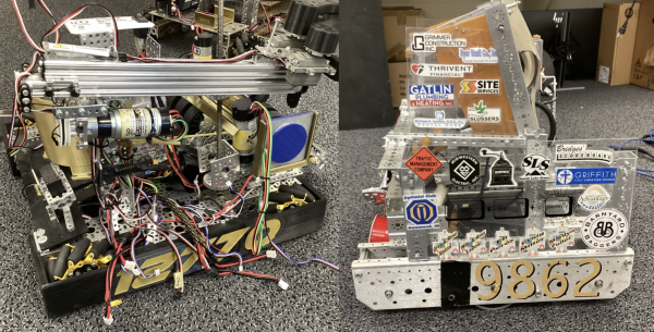 Robots made by Griffith High School's former robotics team with intended use for competition that are now stored in Mr. Sojka's classroom. Both of the robots belonged to CTRL+ALT+DESTROY.